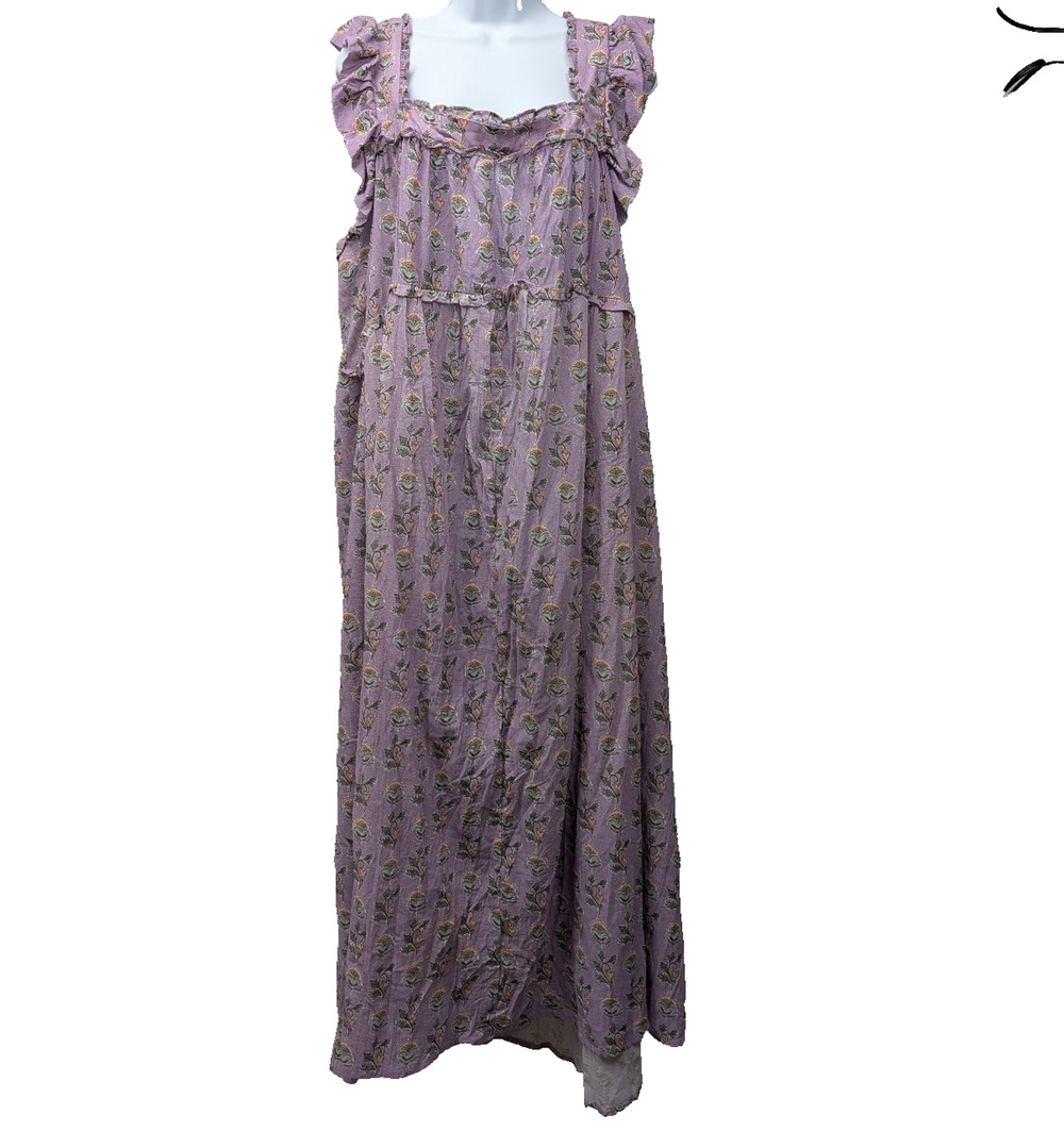 VRG Midi Dress Womens 16 Cottage Block Print Floral Coastal Cowgirl Boho Purple